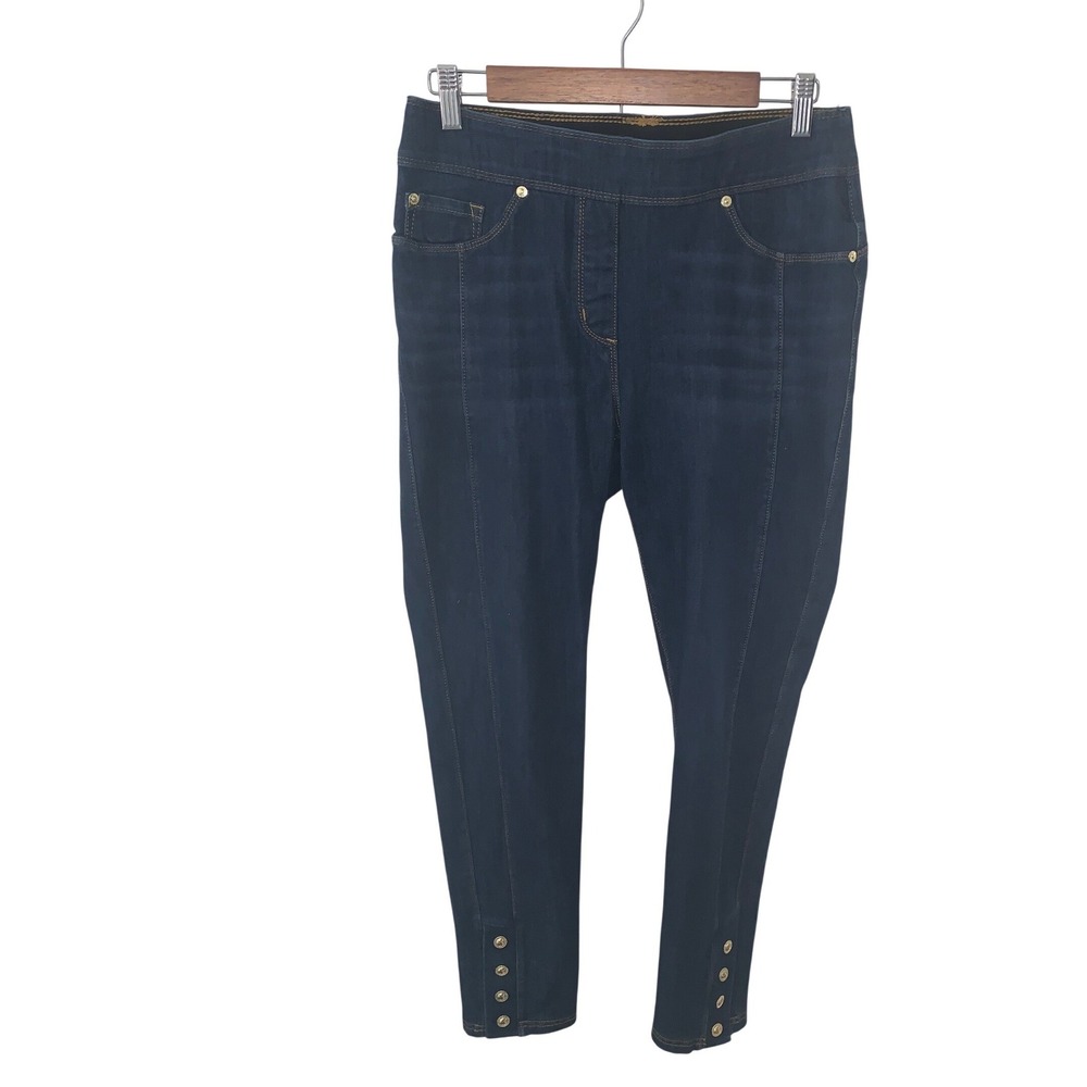 Lysse Women Dark Wash Denim Leggings Gold Button Ankle Detail Blue Size Medium